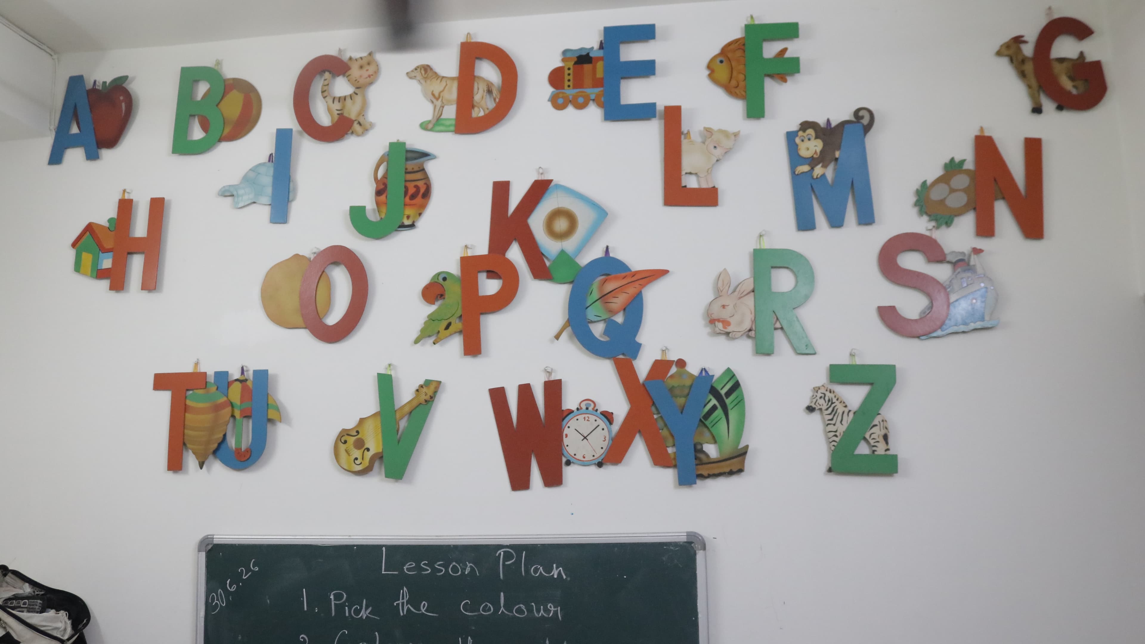 Alphabet learning display in a Little Buds classroom